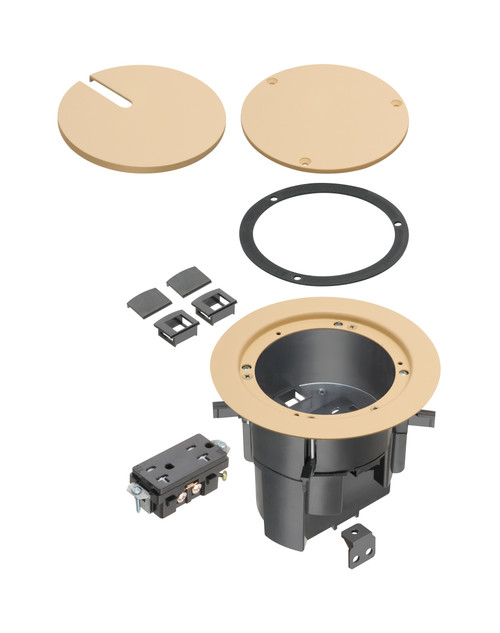 Arlington Industries FLBR5420LA TWO low voltage openings with built-in divider, an ultra-thin stamped steel flange, and flush-to-the-floor in-use and blank covers.