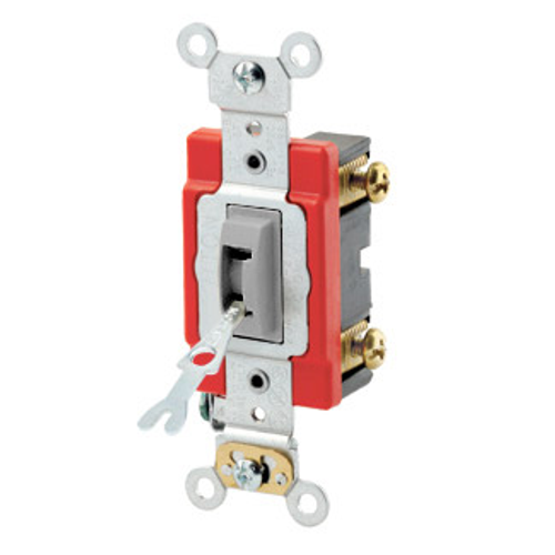 Leviton 1221-2GL 20 Amp, 120/277 Volt, Toggle Locking Single-Pole AC Quiet Switch, Industrial Grade, Self Grounding, Back & Side Wired, - Gray