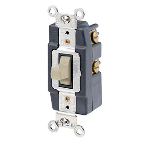 Leviton 1281-I 15 Amp, 120/277 Volt, Toggle Double-Throw Ctr-OFF Maintained Contact Single-Pole AC Quiet Switch, Extra Heavy Duty Spec Grade, Grounding, Back & Side Wired, - Ivory