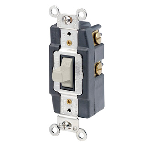 Leviton 1285-T 20 Amp, 120/277 Volt, Toggle Double-Throw Ctr-OFF Maintained Contact Single-Pole AC Quiet Switch, Industrial Grade, Grounding, Back & Side Wired - LIGHT ALMOND