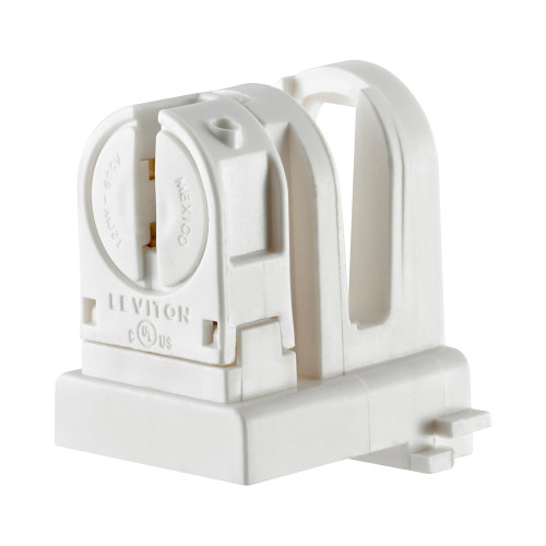 Leviton 13654-EXS T-8 to T-5 Bi-Pin Adaptor, Standard Fluorescent Lampholder, Short Adaptor, Slide-On, Lamp-Lock, 120W-600V, Quickwire 18AWG Solid or Str Tinned - White