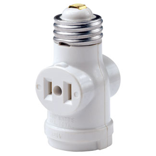 Leviton 1403-W Indoor 660 Watt, 125 Volt Lampholder with Two 15 Amp, 125 Volt, 2-Pole, 2-Wire Outlets - White