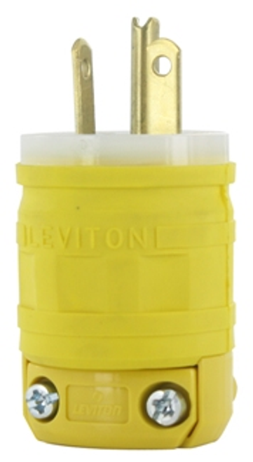 Leviton 1448 20 Amp, 250 Volt, NEMA 6-20P, 2P, 3W, Straight Blade Plug, Industrial Grade, Grounding, Dustguard - YELLOW