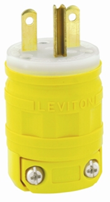 Leviton 1449 15 Amp, 250 Volt, NEMA 6-15P, 2P, 3W, Straight Blade Plug, Industrial Grade, Grounding, Dustguard - YELLOW