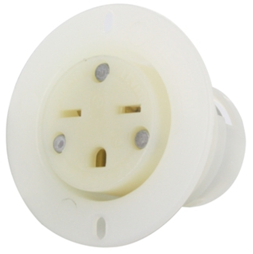 Leviton 15679-C 15 Amp, 250 Volt, NEMA 6-15R, 2P, 3W, Flanged Outlet Receptacle, Straight Blade, Industrial Grade, Grounding, , Back Wired, Thermoplastic Nylon Strap - White