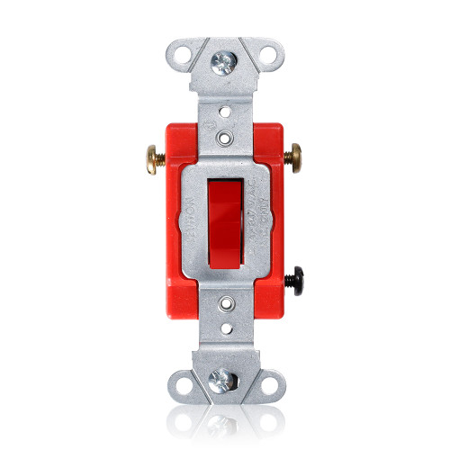 Leviton 18223-R 3-Way Toggle Switch, Heavy-Duty Industrial Specification Grade, Canadian, 20 Amp, 347 Volt AC, Back or Side Wire, Red