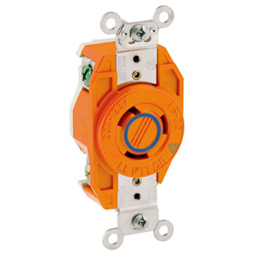 Leviton 2320-IG 20 Amp, 250 Volt, NEMA L6-20R, 2P, 3W, Flush Mtg Locking Receptacle, Industrial Grade, Isolated Ground, V-0-MAX - ORANGE