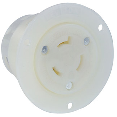 Leviton 2336 20 Amp, 277 Volt, NEMA L7-20R, 2P, 3W, Flanged Outlet Locking Receptacle, Industrial Grade, Grounding - WHITE