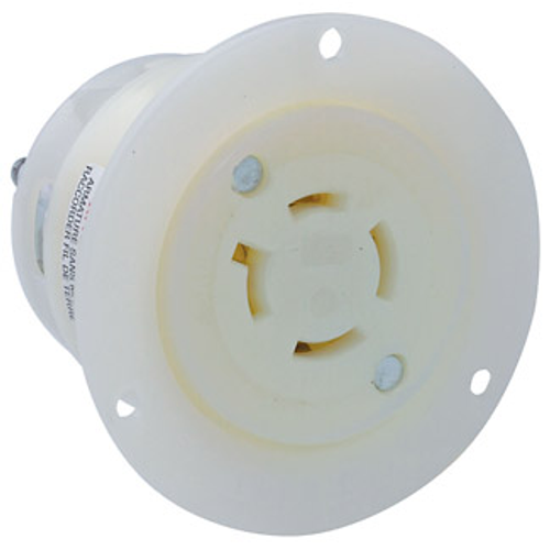Leviton 2426 20 Amp, 250 Volt 3-Phase, NEMA L15-20R, 3P, 4W, Flanged Outlet Locking Receptacle, Industrial Grade, Grounding - WHITE