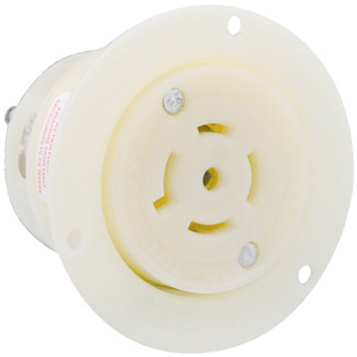 Leviton 2526 20 Amp, 277/480 Volt 3-Phase Y, NEMA L22-20R, 4P, 5W, Flanged Outlet Locking Receptacle, Industrial Grade, Grounding - WHITE