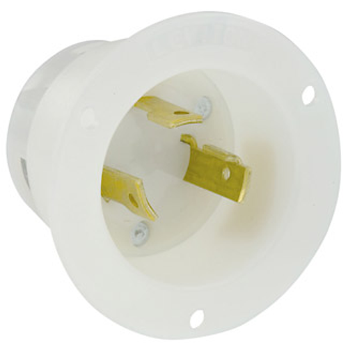 Leviton 2615 30 Amp, 125 Volt, NEMA L5-30P, 2P, 3W, Flanged Inlet Locking Receptacle, Industrial Grade, Grounding - WHITE