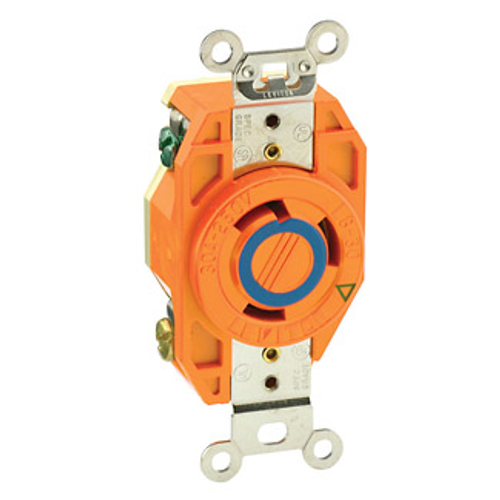 Leviton 2620-IG 30 Amp, 250 Volt, NEMA L6-30R, 2P, 3W, Flush Mtg Locking Receptacle, Industrial Grade, Isolated Ground, V-0-MAX - ORANGE