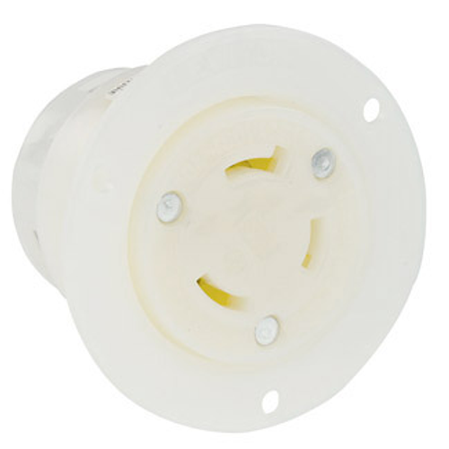 Leviton 2636 30 Amp, 277 Volt, NEMA L7-30R, 2P, 3W, Flanged Outlet Locking Receptacle, Industrial Grade, Grounding - WHITE