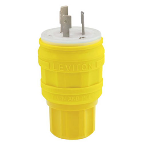 Leviton 26W47 20 Amp, 125 Volt, NEMA L5-20P, 2P, 3W, Locking Plug, Industrial Grade, Grounding, Wetguard - YELLOW