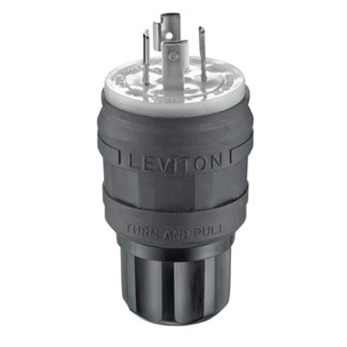 Leviton 26W76-B 20 Amp, 480 Volt 3-Phase, NEMA L16-20P, 3P, 4W, Locking Plug,Industrial Grade, Grounding, Wetguard - BLACK
