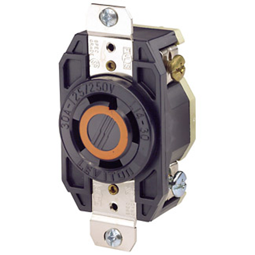 Leviton 2710 30 Amp, 125/250 Volt, NEMA L14-30R, 3P, 4W, Flush Mtg Locking Receptacle, Industrial Grade, Grounding, V-0-MAX - BLACK