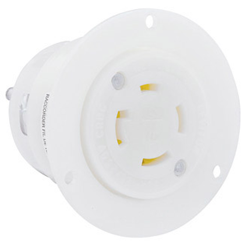 Leviton 2726 30 Amp, 250 Volt 3-Phase, NEMA L15-30R, 3P, 4W, Flanged Outlet Locking Receptacle, Industrial Grade, Grounding - WHITE