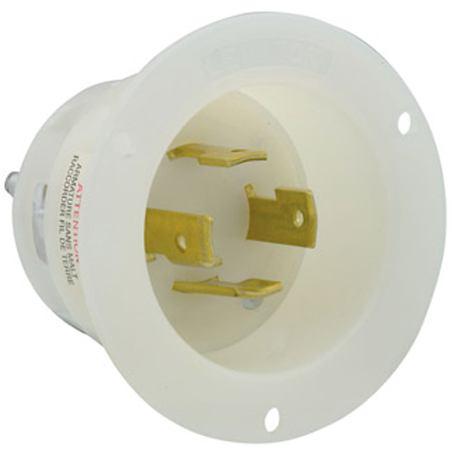 Leviton 2735 30 Amp, 480 Volt 3-Phase, NEMA L16-30P, 3P, 4W, Flanged Inlet Locking Receptacle, Industrial Grade, Grounding - WHITE
