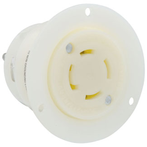 Leviton 2756 30 Amp, 120/208 Volt 3-Phase Y, NEMA L18-30R, 4P, 4W, Flanged Outlet Locking Receptacle, Industrial Grade, Non-Grounding - WHITE