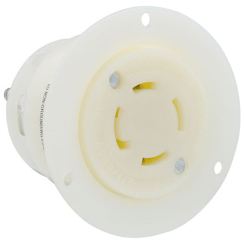 Leviton 2766 30 Amp, 277/480 Volt 3-Phase Y, NEMA L19-30R, 4P, 4W, Flanged Outlet Locking Receptacle, Industrial Grade, Non-Grounding - WHITE