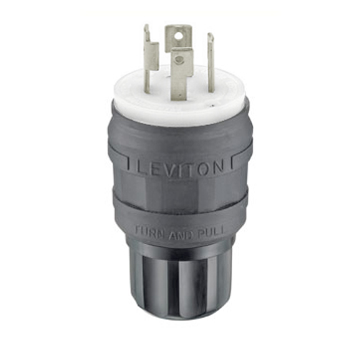 Leviton 28W76-B 30 Amp, 480 Volt 3-Phase, NEMA L16-30P, 3P, 4W, Locking Plug, Industrial Grade, Grounding, Wetguard - BLACK
