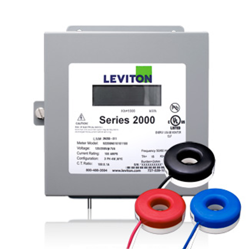 Leviton 2K208-1SW Submeter, Indoor, 208V, 3 Phase 4 Wire, Max 100A, 3 Solid Core Current Transformers, Electric Meter Kit