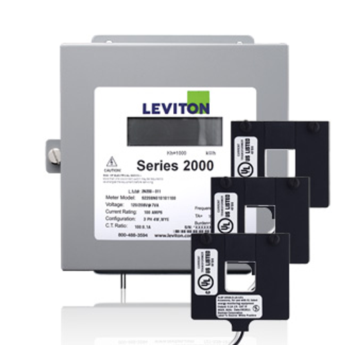 Leviton 2K480-8W Submeter, Indoor, 480V, 3 Phase 4 Wire, Max 800A, 3 Split Core Current Transformers, Electric Meter Kit