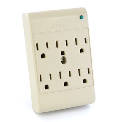Leviton 3500-P 120 Volt 15 Amp Surge Protected, 6-Outlet Plug-In Surge Adapter, 540 Joules, Plastic Housing, Type 3 SPD, UL1449 3rd Edition - BEIGE