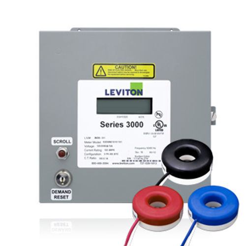 Leviton 3K600-1SD Submeter, Indoor, 347/600V, 3 Phase 4 Wire, Max 100A, 3 Solid Core Current Transformers Included, Electric Meter