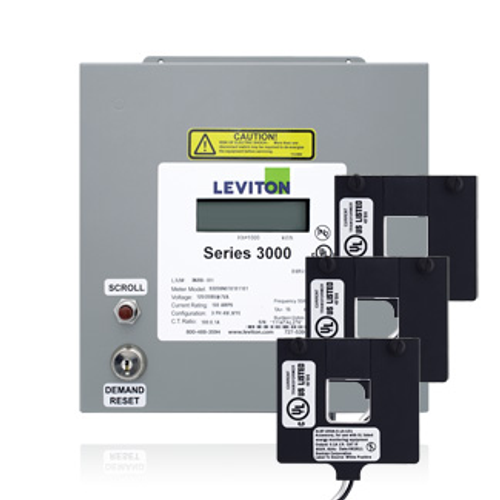 Leviton 3K600-4D Submeter, Indoor, 347/600V, 3 Phase 4 Wire, Max 400A, 3 Split Core Current Transformers Included, Electric Meter