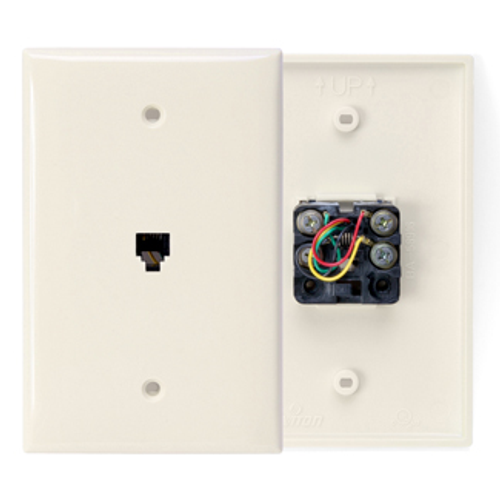 Leviton 40539-PMT Midsize Telephone Wall Jack, 6P4C, Light Almond