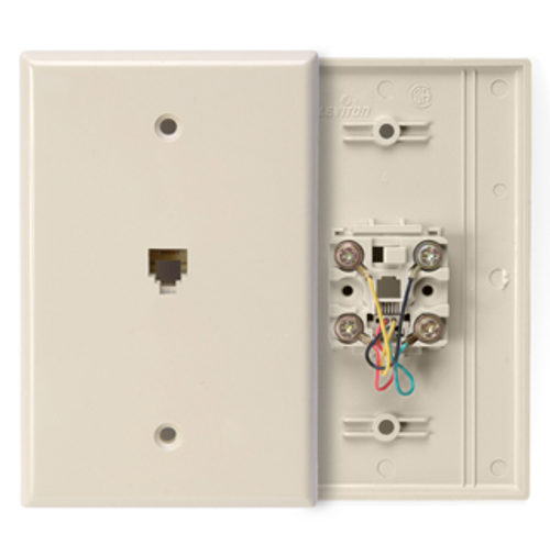 Leviton 40549-I Midsize Telephone Wall Jack, 6P4C, Ivory