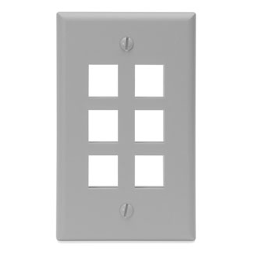 Leviton 41080-6GP Single-Gang QuickPort Wallplate, 6-Port, Gray