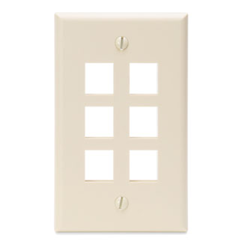 Leviton 41080-6TP Single-Gang QuickPort Wallplate, 6-Port, Light Almond