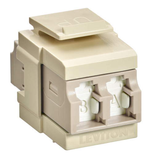 Leviton 41086-MLI QuickPort Duplex LC Adapter, Shuttered, MM, Zirconia Ceramic Sleeve, Beige/Ivory