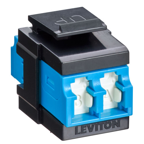 Leviton 41086-SLE QuickPort Duplex LC Adapter, Shuttered, SM, Zirconia Ceramic Sleeve, Blue/Black
