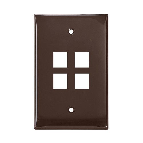 Leviton 41091-4BN Midsize Single-Gang QuickPort Wallplate, 4-Port, Brown