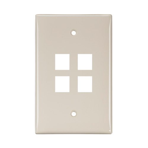 Leviton 41091-4TN Midsize Single-Gang QuickPort Wallplate, 4-Port, Light Almond