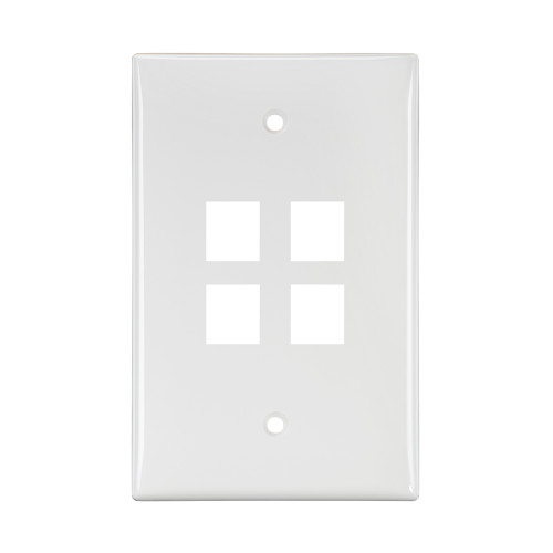 Leviton 41091-4WN Midsize Single-Gang QuickPort Wallplate, 4-Port, White