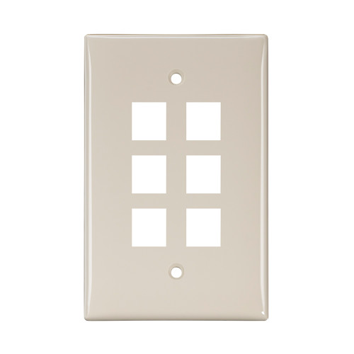 Leviton 41091-6TN Midsize Single-Gang QuickPort Wallplate, 6-Port, Light Almond