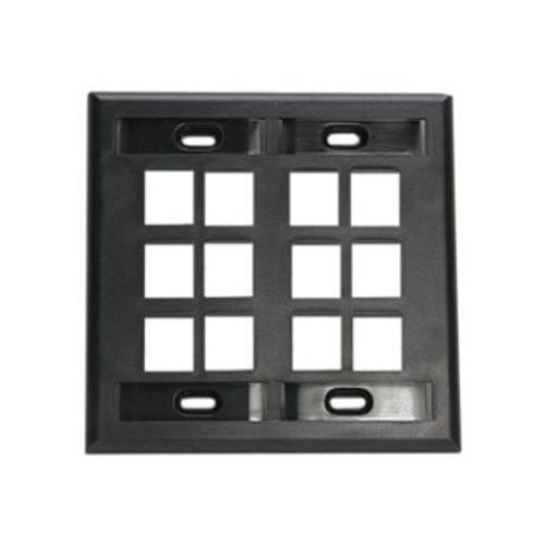 Leviton 42080-12E Dual-Gang QuickPort Wallplate with ID Windows, 12-Port, Black