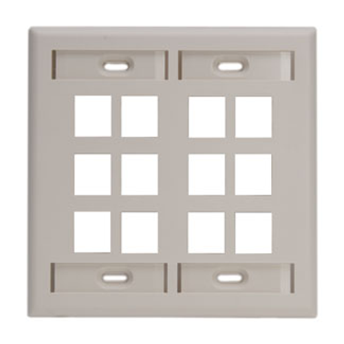 Leviton 42080-12T Dual-Gang QuickPort Wallplate with ID Windows, 12-Port, Light Almond