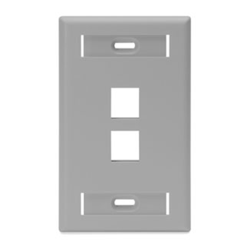 Leviton 42080-2GS QuickPort Wallplate with ID Windows, Single Gang, 2-Port, Gray
