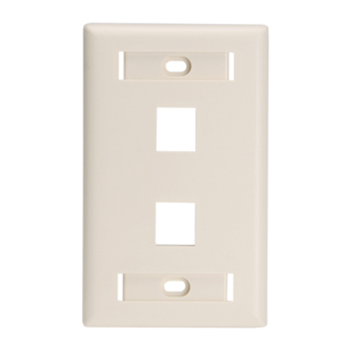 Leviton 42080-2TL Single-Gang QuickPort Wallplate for Large Connectors with ID Windows, 2-Port, Light Almond