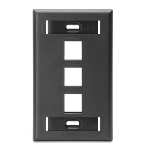 Leviton 42080-3ES QuickPort Wallplate with ID Windows, Single Gang, 3-Port, Black