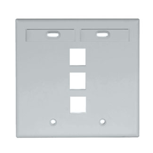 Leviton 42080-3GP Dual-Gang QuickPort Wallplate with ID Windows, 3-Port, Gray