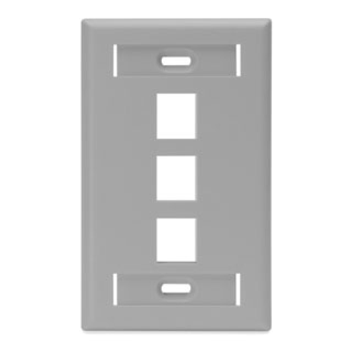 Leviton 42080-3GS Single-Gang QuickPort Wallplate with ID Windows, 3-Port, Gray