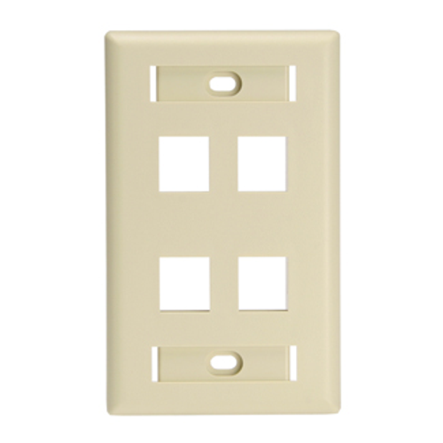 Leviton 42080-4IL QuickPort Wallplate for Large Connectors with ID Windows, Single Gang, 4-Port, Ivory