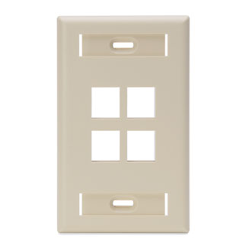 Leviton 42080-4IS Single-Gang QuickPort Wallplate with ID Windows, 4-Port, Ivory