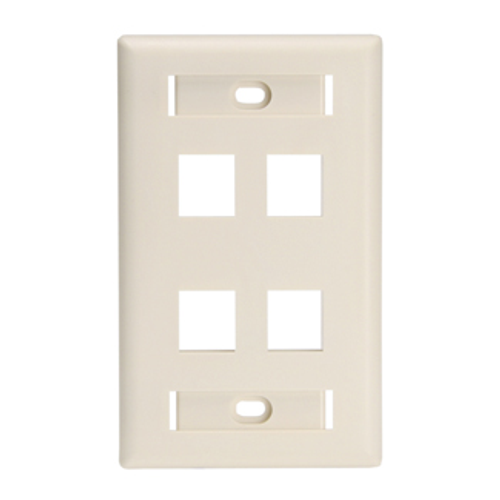 Leviton 42080-4TL QuickPort Wallplate for Large Connectors with ID Windows, Single Gang, 4-Port, Light Almond